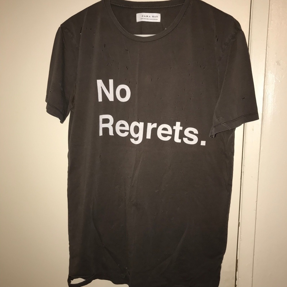 Zara ‘’No Regrets’’ Distressed T-shirt